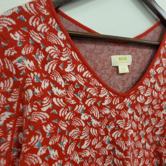 Maeve Anthropologie Womens Oversized Abstract Cropped Sweater Size S Red Boho - Picture 2 of 10